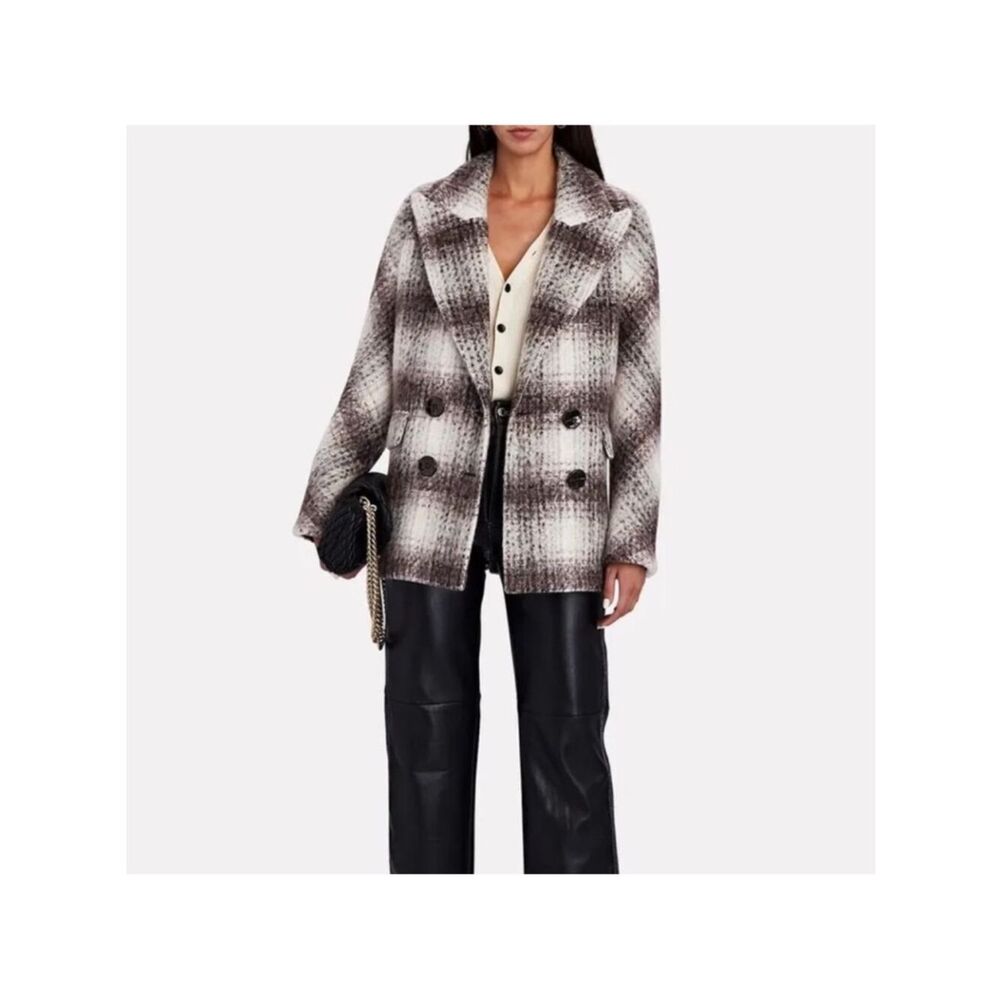 NWT Veronica Beard Double-Breasted Plaid Pea Coat - Picture 6 of 9